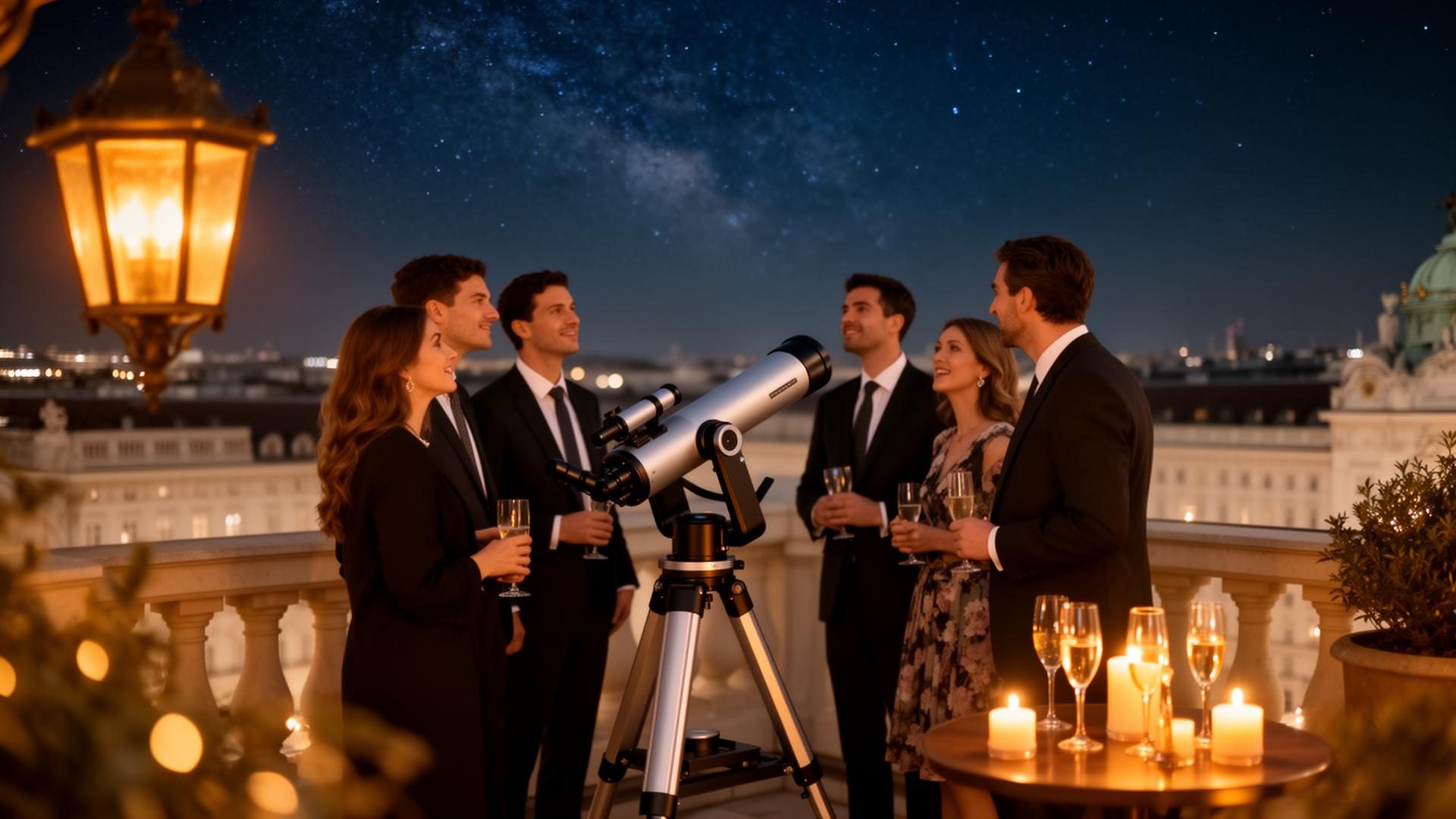 KI-generierte Darstellung einer Rooftop Stargazing Experience in Wien