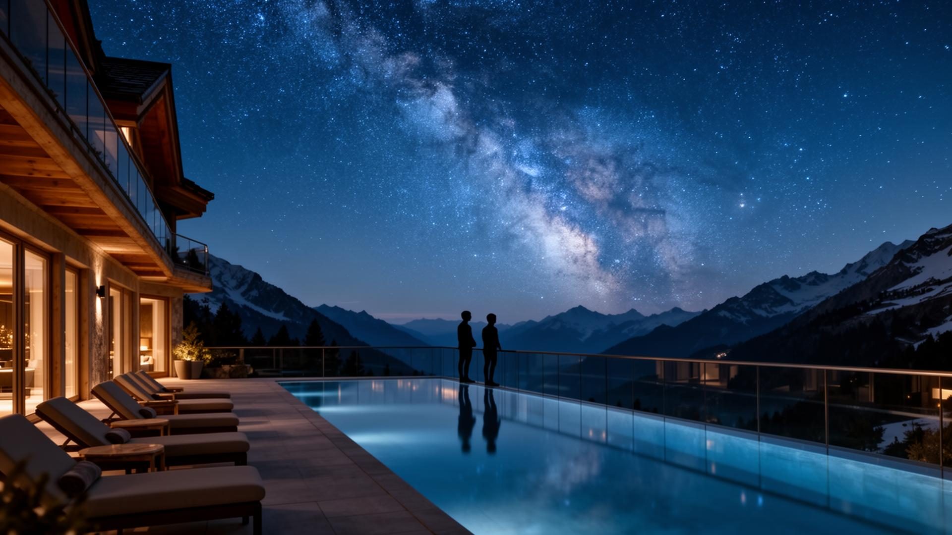KI-generierte Darstellung eines Sternenhimmels über der Alpenregion in Österreich